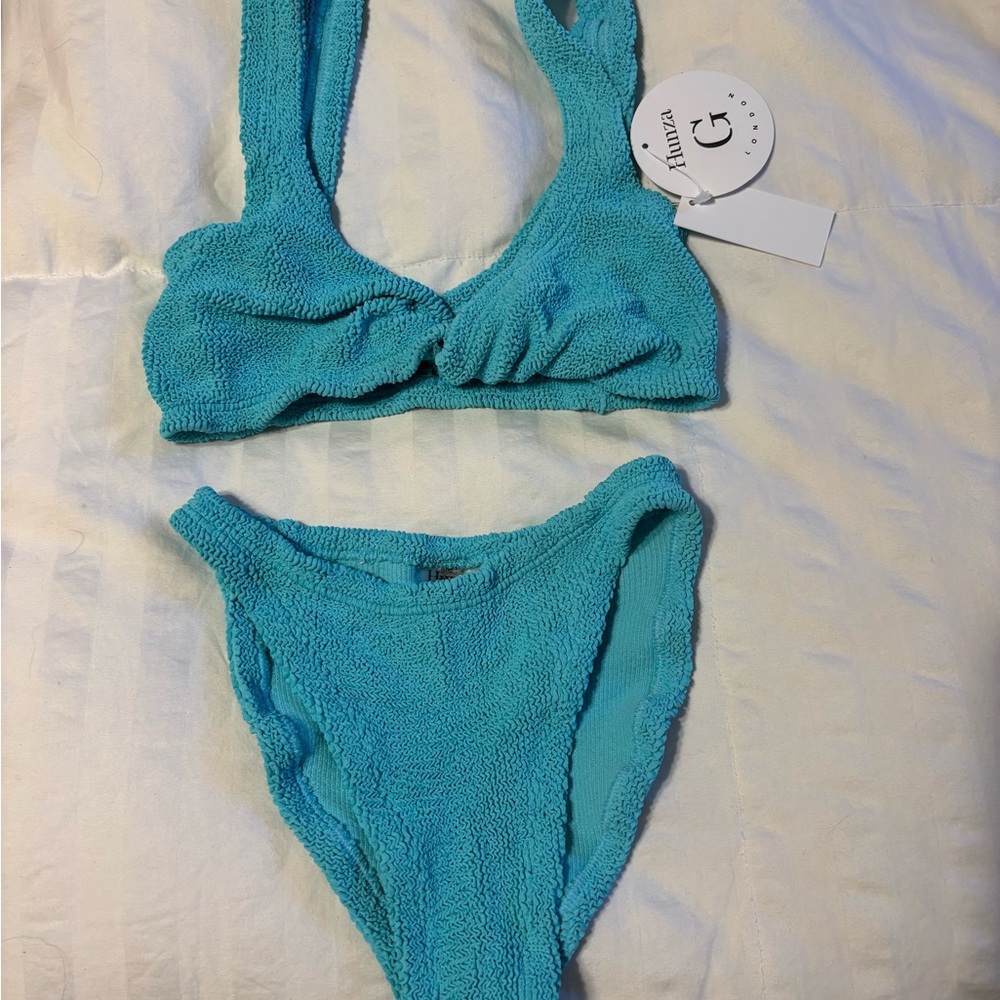 NWT Hunza G Juno Seersucker Bikini Aqua One Size - Picture 5 of 7